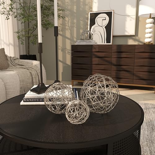 Deco 79 Metal Geometric Decorative Sculpture Home Decor Statues, Set of 3 Accent Figurines 8", 6", 4"D, Silver
