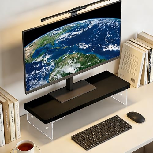 Computer Monitor Stands, Wood & Acrylic Computer Monitor Stand, Desk Monitor Stand Underneath Storage For Office, Home, School Supplies, 15.7" L (Black) - color: Sesame Black