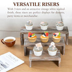 MyGift Rustic Brown Wood 3-Tier Collectibles Figurine Display Risers, Dessert Showcase Stands, Set of 3
