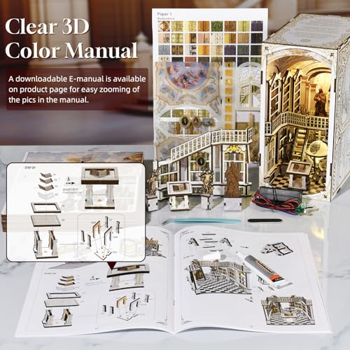 MiniCity Book Nook Kit, DIY Miniature Dollhouse Booknook Kit, 3D Wooden Puzzle Bookend Bookshelf Insert Decor with LED Light for Teens and Adults (Library of Gods) - style: Library of Gods