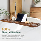 Bamboo Bathtub Tray, Bath Caddy with Wine Glass Holder, Phone Dock & Book Stand | Hands-Free Reading & Ultimate Spa Relaxation Experience-Brown - color: Modern Brown Bamboo