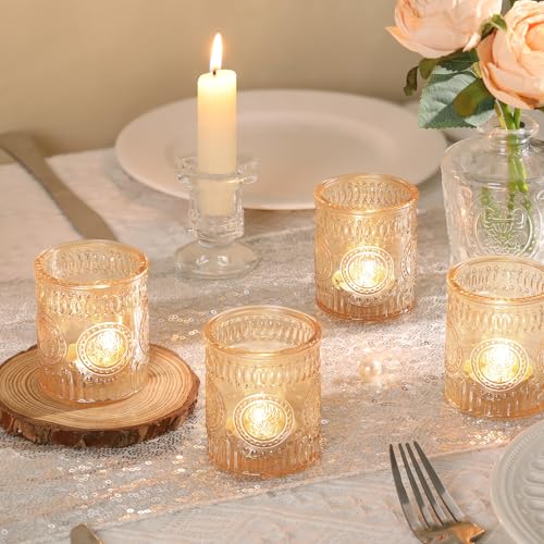 MATAHUM 24 Pcs Gold Votive Candle Holders, Glass Tealight Candle Holders for Wedding Table Centerpiece, Home Decor, Birdal Shower, Party - color: Gold