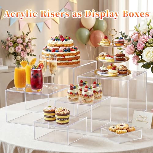Acrylic Nesting Risers Display Stands Cube Boxes with Hollow Bottoms 6Pcs Clear Acrylic Boxes for Display (Clear) - color: Clear