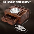 Tesonway Cigar Ashtray, Wooden Cigar Ashtrays with Cigar Cutter, Phone Tablet Holder, Cigar Holder, Accessories Drawer and Lighter Slot, Home Bar Outdoor Ashtray, Great Cigar Accessories Gift for Men