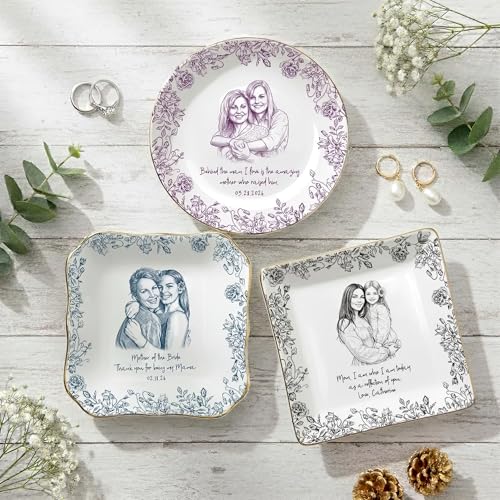 Customized Mother of the Groom Ceramic Ring Dish, Personalized Wedding Day Keepsake for Mom in Law, To My New Mother Photo Jewelry Tray, Engagement Party Present Trinket Bowl, Bridal Shower Honor - color: Design 05