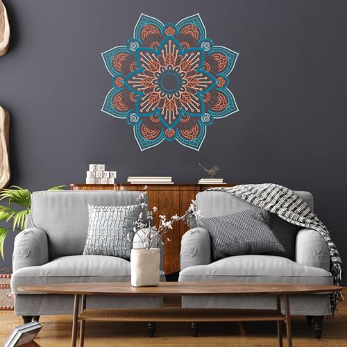 ruelen Mandala Wall Art Colorful Metal Flower Wall Decor 3D Floral Art 30'' Gold Art Wall Decor Modern Farmhouse Wall Hanging Decor for Living Room, Bathroom,Bedroom, Kitchen,Office (Blue) - color: Blue, size: 30"L x 30"W
