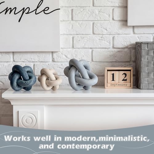 3 Pack Wooden Knot Decorations 3 Color Set Coordinated Boho Nautical Home Decor for Shelf, Wall, Tabletop, Sizes 3.94", 4.72", 5.91"(Gradient Blue) - color: Gradient Blue