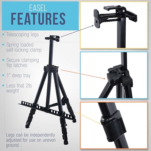 U.S. Art Supply 66" Black Metal Tripod Easel Display (2 Pack) - Adjustable 20"- 5.5', Holds 32" Canvas - Floor/Tabletop Easel Stand, for Sign Display, Painting, Poster Board, Canvas - Portable Bag