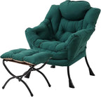 Tiita Lazy Chair with Ottoman, Green Modern Large Accent Chair, Comfy Leisure Sofa Armchair with Ottoman, Reading Chair with Footrest for Bedroom, Living Room, Dorm Rooms, Green - color: Peach Skin Green