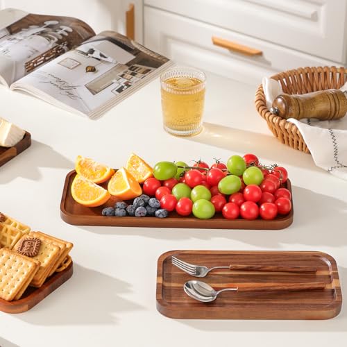 Small Solid Acacia Wood Serving Trays and Platters - Wooden Mini Charcuterie Boards, Rectangle Cheese Board for Food, Bathroom, Home Decor, Kitchen Counter,S,(10"x5.5", 1 Pack) - size: 10" x 5.5" x 0.6"