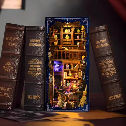 Book Nook Kit - DIY Miniature Dolls House Kit with Furniture and LED Light, 3D Puzzle Wooden Art Bookends, Model Kits for for Adults and Teens (Magic Potion Shop) - style: Magic Potion Shop