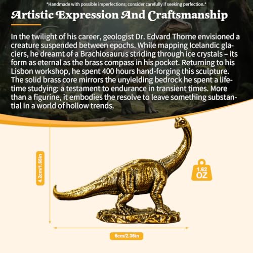 CHOVY Retro Brass Dinosaur Sculpture - Brachiosaurus Figurine in Solid Heavy-Duty Brass, Handcrafted Desk Decor for Office, Study & Unique Gift for Dinosaur and Science Enthusiasts - color: Lianglong