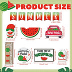13 Pcs Summer Watermelon Tiered Tray Decor Set Farmhouse Wood Summer Wood Sign Hawaii Tiered Tray Decorations Tabletop Rustic Wooden Red Gnome Table Signs for Home Kitchen Table Decoration - style: Watermelon