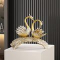 14.2" Gold Couple Swan Decor Figurine Modern Simulation Animal Sculpture Art Ornament Home Table Statue