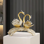 14.2" Gold Couple Swan Decor Figurine Modern Simulation Animal Sculpture Art Ornament Home Table Statue