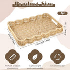 Scalloped Tray Rectangle with Handles, 13.98 x 9.84 x 1.77 Inch Hand Woven Serving Trays Rustic Plastic Coffee Table Decorative Tray for Living Room, Kitchen, Bathroom, Dining Table Decor
