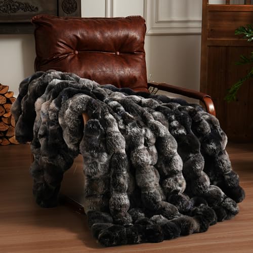 BENVWE Fluffy Faux Fur Throw Blanket for Couch, Soft Plush Thick Cozy Fuzzy Luxury Minky Bubble Blanket for Home Living Room Decor Gift for Women, Tie-dye Grey, 50" x 60", 1100GSM - color: Tie-dye Grey, size: Throw(50" x 60")
