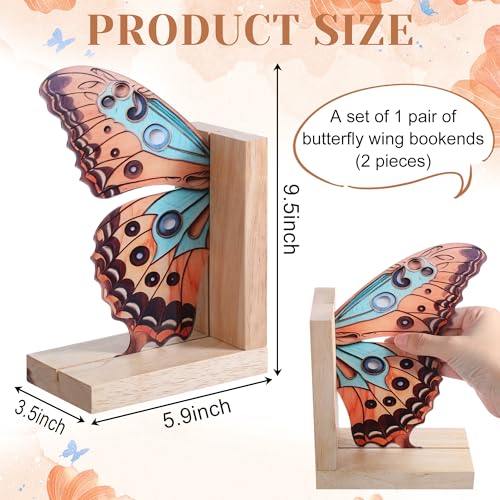 Decorative Butterfly Bookends Wooden Acrylic Butterflys Bookend Modern Bookshelf Decor Accent Book Stopper Decor for Home Farmhouse Shelves Office Lover Gift(Junonia Almana Butterfly) - style: Junonia Almana Butterfly