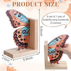 Decorative Butterfly Bookends Wooden Acrylic Butterflys Bookend Modern Bookshelf Decor Accent Book Stopper Decor for Home Farmhouse Shelves Office Lover Gift(Junonia Almana Butterfly) - style: Junonia Almana Butterfly