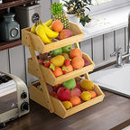 Merysen Large 3 Tier Bamboo Fruit Basket Stand for Kitchen Countertop – Fruit Holder – Suitable for Bread, Vegetables, Produce, Home Storage and Display - size: 3 Tier
