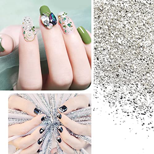 1 lb Crushed Glass Glitter for Crafts, DIY Nail Art, Vase fillers for Centerpieces Table Scatter, Irregular Chips, Wedding Decoration, Home Decor (Silver) - color: Silver
