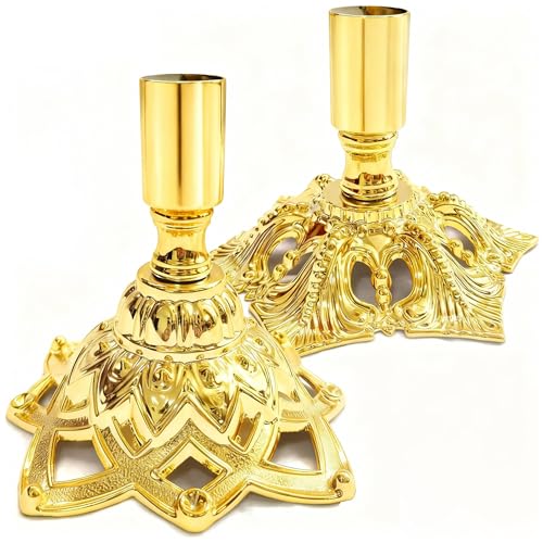 Candlestick Holders,Taper Candle Holder for Candlesticks Gold Plated Candle Metal Stick Candle Holders for Fireplace,Party, Dining,Wedding Decor,Fits 3/4 inch Thick Candle(Set of 2Pcs) - color: Gold, size: 1 set (2 pcs)