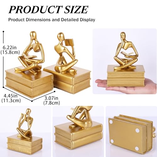 Reading Figurine Book Ends Book Lovers Gifts for Bookshelf Decorations for Readers, Graduates, Students, Teachers, Sculpture Home Decor for Shelves Desk Office Living Room (Gold) - color: Gold