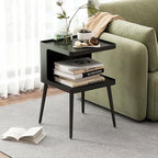 Black Modern Side Table, 2 Tier Small End Tables Bedroom, Metal Side Tables Living Room with 4 Legs, Black Nightstand Square Accent Table for Indoor Outdoor, Easy Assembly - color: Black, style: Rectangular