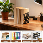Peacoblue Metal Bookends for Shelves, Modern Decorative Heavy Duty Study Book Ends Stoppers for Office, Desk, Shelf, Room 5.3"x4.3"x7.9" Cast Iron Simple Tall Bookends 1 Pair (Moon and Crow) - style: Moon and Crow