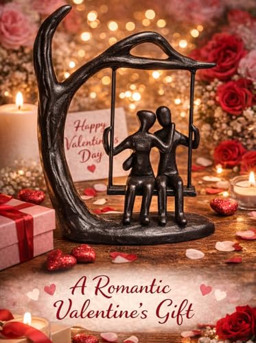 Couple Swing Statue, Solid Cast Iron Romantic Couple Figurine, for Wife Husband, Valentine’s Day Gift for Him Her, Modern Home Decor for Shelf Mantel, 6.46" Tall