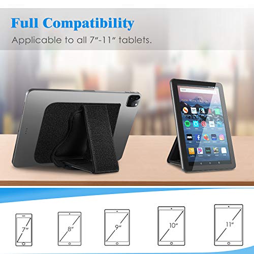 Fintie Universal Tablet Hand Strap Holder - [Dual Stand Supports] Detachable Padded Hook & Loop Fastening Handle Grip with Adhesive Patch for iPad/Galaxy Tab and All 7-11" Tablets, Black - color: Black