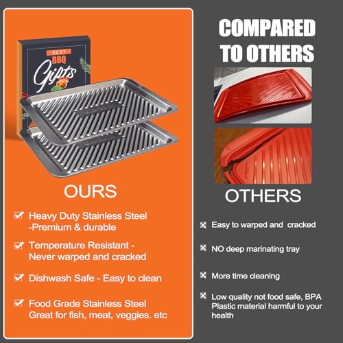 Grilling Prep and Serve Trays, Set of 2 Stackable Stainless Steel BBQ Tray, Standard Marinating Container, Serving Platter for Plating Food, BBQ Prep Tub for Marinating Meats, Grill Accessories - style: Standard Prep Trays