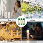 KONNI 2x8 Inch Green Pillar Candles in Glass Set of 3, Devotional Prayer Candle, Unscented Religious Candles, 105 Hours Emergency Long Burning, Ideal for Memorials, Vigil, Blessing - color: Green