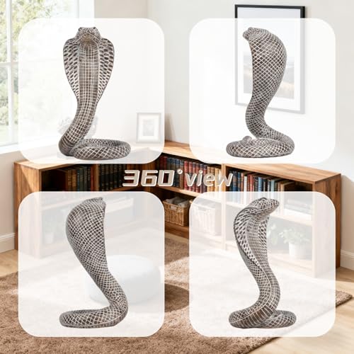 King Cobra Snake Statue Sculpture, Animal Figure Collectible Gifts for Snake Lover Office Home Decor Desk Decoration Garden Yard Figurines Outdoor Decor, White Color - color: White