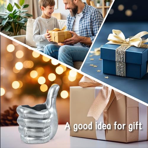 Thumbs Up Pen Holder and Phone Stand,Thumbs Up Very Good Pen Container Cell Phone Stand Holder Desk Organizer Decoration for Office Desk Home Decorative (silvery) - color: silvery