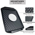 KAQAHIDO Large Non Slip Serving Tray with Grippy Dots, TV Lap Trays for Eating on Couch, Meal Serve for Dinner Breakfast, Rectangular Food Carrying for Plates, Glasses, Dishes, Set of 2, Black - color: Black