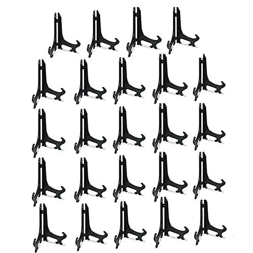 Artliving 4" Black Plastic Stand Cookie Holder Display Stand Place Card Holder Display Easels at Weddings, Birthday Party(24 Pack) - color: Black, size: 4inch(24piece)