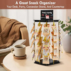 Pinzoveco Chip Rack Display Stand, 5 Tiers 40 Clips Snack Organizer for Office Desk, 360° Rotating Wooden Base Chip Holder Candy Display for Concession Stand, Countertop, Party, With Message Board - color: Black & Gold