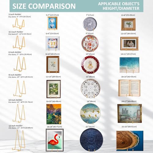 Large Plate Holder Display Stand - 12 inch Super Tall Big Plate Stands for Heavy Duty Display - Metal Picture Frame Stand - Tabletop Easel Stand for Decorative Platter | Plaque | Book - 2 Pack - Gold - size: 12 inch-2