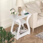 FROMJBEST End Tables Living Room, White End Table with Charging Station,White Side Table, Nightstand for Bedroom, 3 Tier End Table with Storage Shelf for Living Room - color: White01
