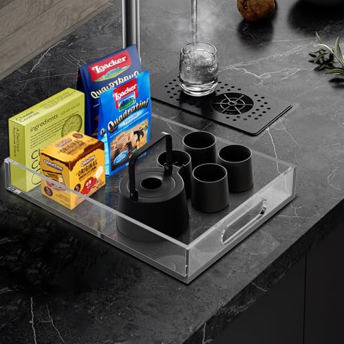 Acrylic Organizers Tray, Acrylic Organizers Tray Large, Acrylic Tray with Handle, Lucite Tray Organizer for Bench, Coffee Table Countertop, Bathroom, Living Room, Powder Room - size: 16.3" x 12" x 1.7"
