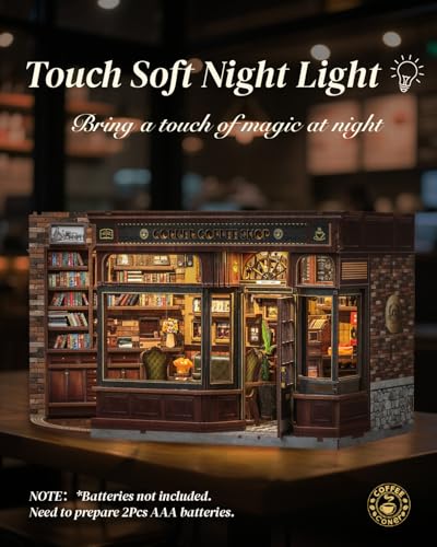 Cutefun Book Nook Kit - DIY Miniature Coffee Shop Booknook Kits for Adults and Teens, 3D Wooden Puzzle Bookend Bookshelf with LED Light, Creative Crafts Gifts for Book Lovers (Corner Coffee Shop) - style: Corner Coffee Shop