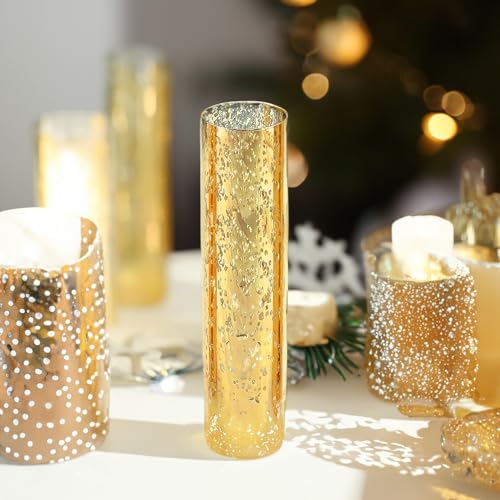 WGVI Hurricane Candle Holder Sleeve, W: 2.5", Ht: 10", Gold Speckled Glass Cylinder Open Both Ends, Chimney Tube Shade, 1 Piece - size: 2.5x10"H