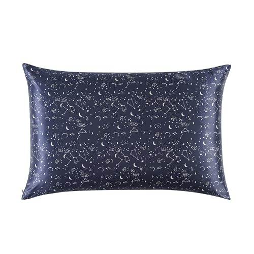 ALASKA BEAR Luxury Silk Pillowcase for Beauty Sleep, Genuine 22 Momme Mulberry Silk Pillow Case Slip for Room Decor, Navy Constellation Floral Pattern Printed, Queen Size (1pc, Gift Box) - color: Constellation, size: Queen 20''x30''
