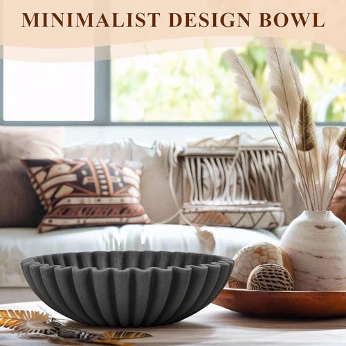 YMXYJM Large Decorative Bowl, Modern Handicraft Bowls for Home Decor, Decorative Fruit Bowl for Kitchen, Ruffle Bowl Decor, Stylish Key bowl for Entry Table, Artificial Stone Black - color: Stone Black