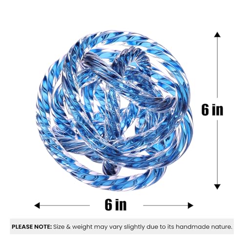 Glass Knot Teal Orbit Ball - 6 Inch Hand Blown Infinity Sculpture Decor Glass Orbit Home Decor Table Decoration Interio Art - color: Lake Blue, size: 6" Diameter