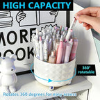 GOTOBA 360° Rotating Pencil Holder for Desk, Makeup Brush Holder with 6 Slots, Desk Organizer for Writing Utensil, Office and School Supplies (Milky White) - color: Milky White
