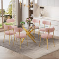 7 Piece Rectangular Glass Dining Table Set, 63'' Modern Kitchen Table Set Gold Base with 6 Luxury Pink Gold Boucle Dining Chairs, Dining Table and Chairs for Home, Apartment - color: Golden+pink Gold Chairs, size: 63'' + 6 Chairs