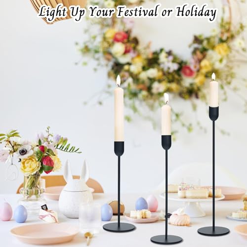 18 Pcs Black Candle Holders Set, Vintage Taper & Pillar Candle Sticks for Wedding, Dining Table, Fireplace Mantel, Elegant Home Decor, Housewarming Gift, Festive Centerpiece - color: Black, size: 18 pcs