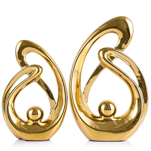 XMGZQ Home Decor Accent,Porcelain Art Mid Century Bookshelf Decorations,Gold Centerpieces for Tables,Abstract Ceramic Statue Sculpture for Coffee Table Mantel Tv Stand Centerpieces (Gold, Large) - color: Gold, size: Large